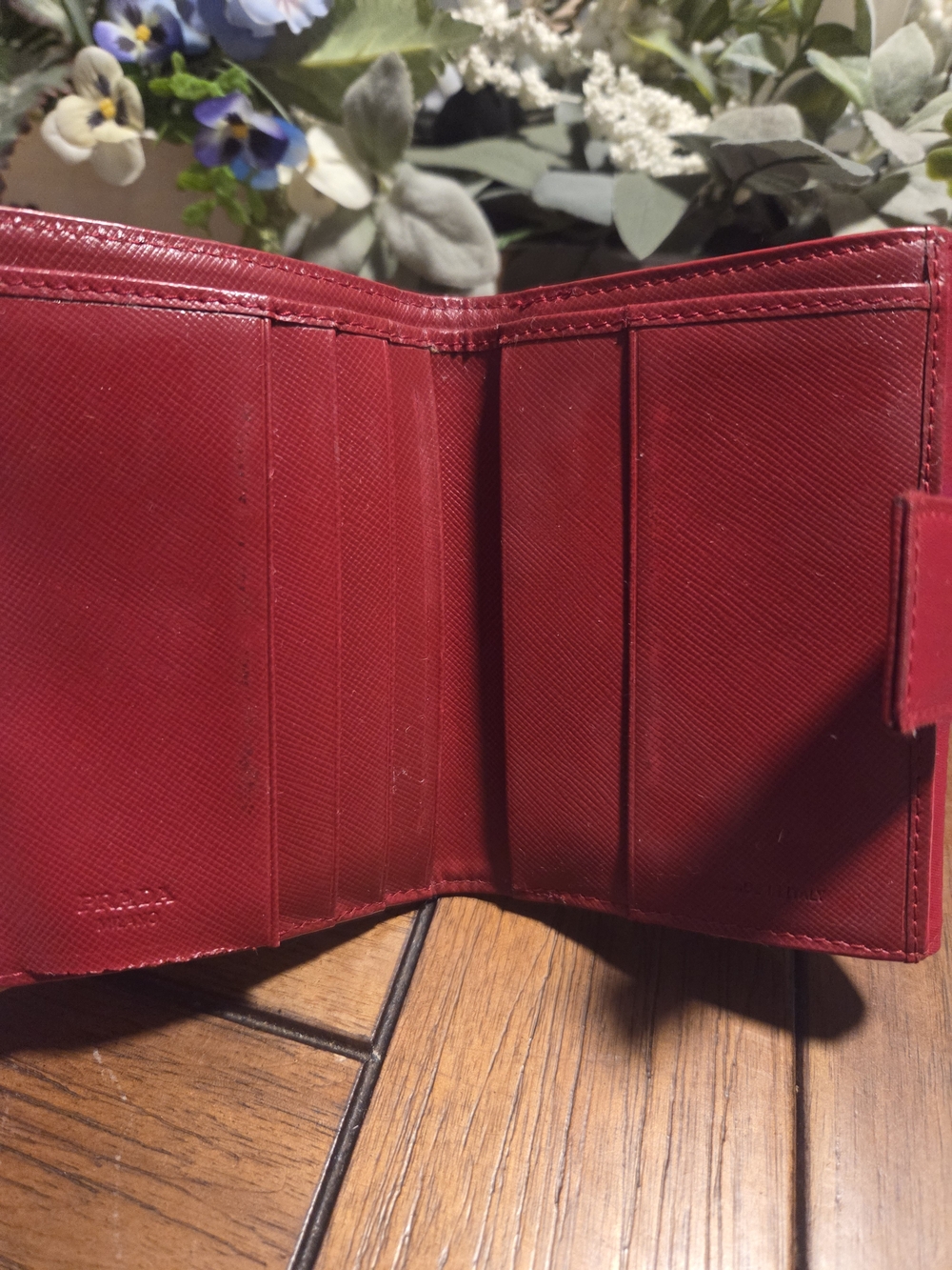 Prada Red Triangular Logo Compact Wallet - Picture 8 of 10
